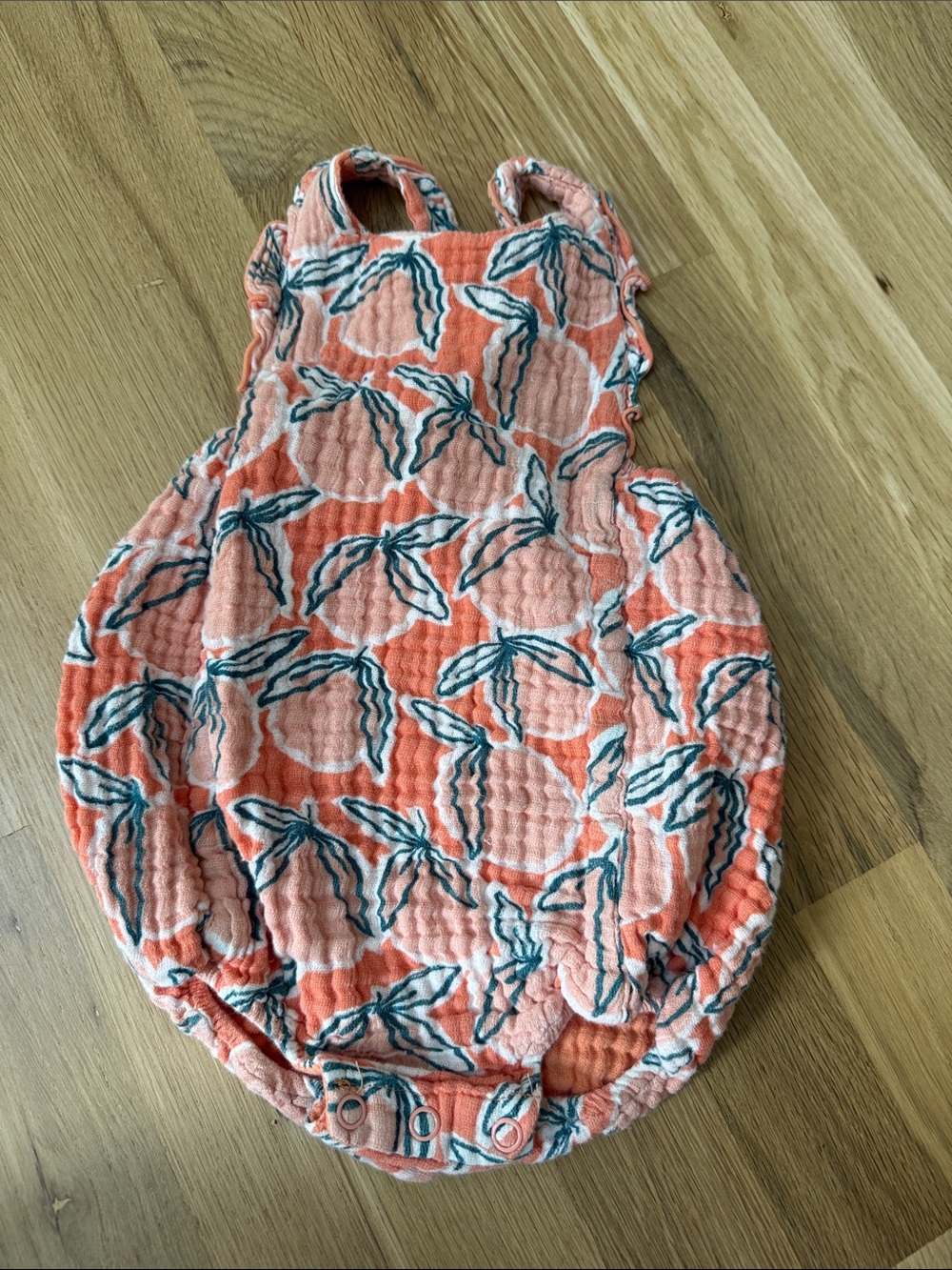 Angel Dear Coral Peach Leaf Print Baby One-Piece Bodysuit
